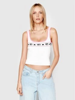 Chiara Ferragni Γυναίκες Tops Τοπ 72CBFM08 Λευκό Slim Fit
