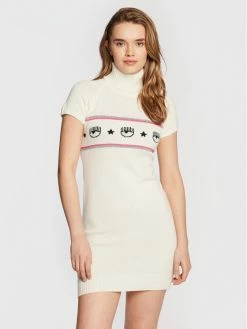 Chiara Ferragni Γυναίκες Πλεκτά Φορέματα Φόρεμα υφασμάτινο 73CBOM96 Λευκό Slim Fit